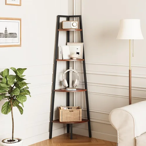 Yoobure Estantería de esquina de 4 niveles con marco de metal - Estantería de escalera para dormitorio y sala de estar, estantería alta de esquina