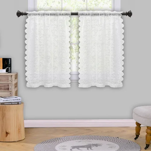 Miniatura 10 de H.ebony Cortinas de Encaje Beige de 72 Pulgadas de Largo Cortinas Transparentes de Gasa con Flores Victorianas Cortina de Encaje de Privacidad