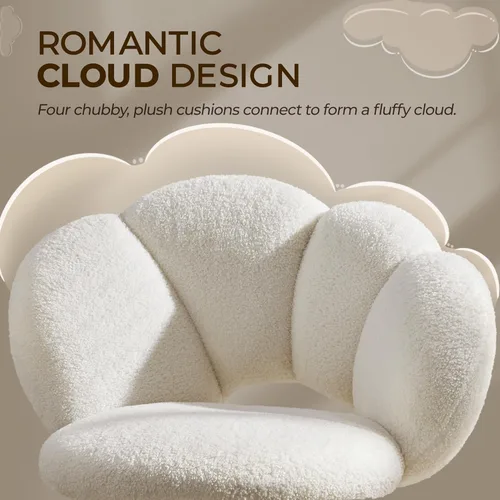 Miniatura 8 de Yaheetech - Silla de escritorio tapizada en bouclé, silla de tocador con forma de nube, silla de oficina en casa ajustable para computadora