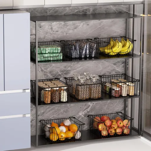 Miniatura 4 de Cestas de metal apilables de alambre resistente, organizador de gabinete de despensa de alambre con asa para el hogar, baño, cocina, organización