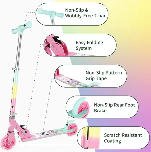 Miniatura 6 de BELEEV V2 - Scooter para niños con ruedas y tallo y plataforma iluminados, scooter plegable de 2 ruedas para niñas y niños, 3 alturas ajustables