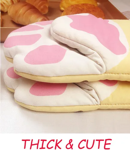 Miniatura 7 de Guantes para horno de cocina para cocinar y hornear resistentes al calor con diseño de gato, 1 par de garras