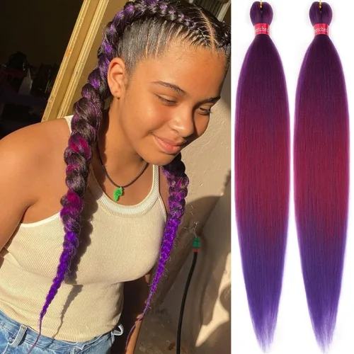 Miniatura 31 de Cabello trenzado preestirado, cabello trenzado degradado de 28 pulgadas, paquete de 8 extensiones de cabello trenzado de mezcla de colores sedosos