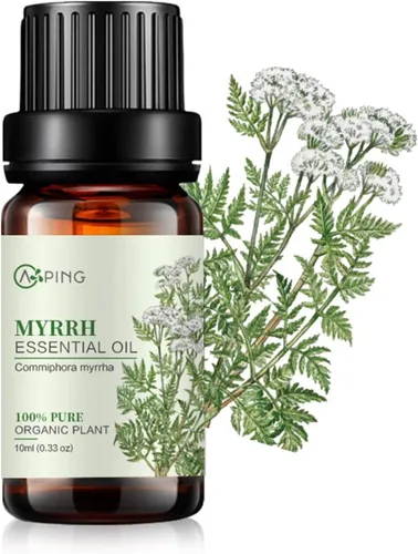 Aceite esencial de mirra, 100 % puro, orgánico natural (Commiphora myrrha), aceite de mirra para difusor, aroma, spa, masaje, yoga, perfume, 0.33