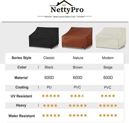 Miniatura 6 de NettyPro Funda para Sofá Loveseat de Patio Impermeable de Servicio Pesado para Muebles de Exterior Sofá de 2 Plazas, 54" An x 32" Pr x 35" Al, Marrón