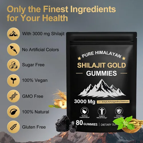 Miniatura 4 de Shilajit - Gomitas para hombres y mujeres, suplemento de micronutrientes de minerales fúlvicos para energía y bienestar, sin azúcar añadido, sin