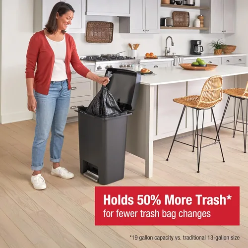 Miniatura 2 de Rubbermaid Bote de basura de alta capacidad, 19 galones, basura o reciclaje de flujo simple o doble, carbón, pedal de acero inoxidable