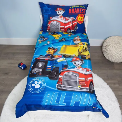 Paw Patrol Calling All Pups - Juego de ropa de cama infantil de 4 piezas, incluye edredón, juego de sábanas, sábana bajera, sábana superior + funda