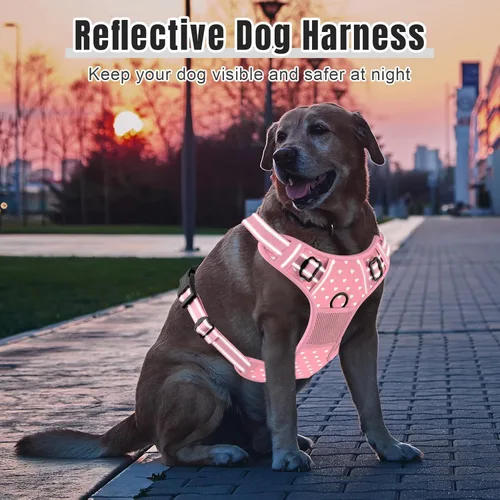 Miniatura 6 de Rnivvi Arnés para perro sin tirones, bonito arnés reflectante de tamaño XL, chaleco acolchado suave ajustable para perros grandes, chaleco Rosado