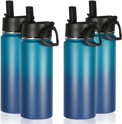 Miniatura 37 de Volhoply Paquete a Granel de 8 Botellas de Agua Aisladas de 18 Onzas, Botellas de Agua de Acero Inoxidable para Niños con Tapa con Pajita, Botella