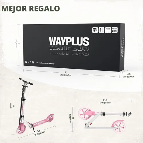 Miniatura 7 de WAYPLUS KS1 Kick Scooter para mayores de 6 años, niños, adolescentes y adultos. Carga máxima de 240 libras. Plegable, ligero, ruedas grandes de 8