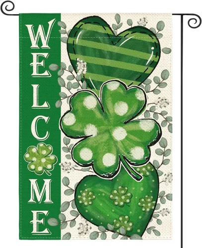 AVOIN colorlife Bandera de jardín del Día de San Patricio, 12 x 18 pulgadas, doble cara exterior, tréboles, tréboles, corazones, decoración de patio