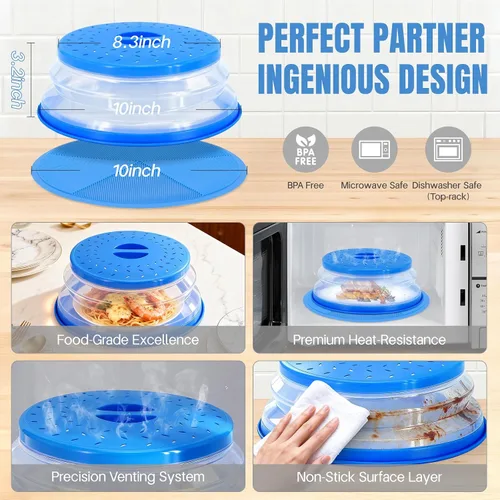Miniatura 5 de Cubierta para salpicaduras de microondas – Alfombrillas de microondas multiusos, soporte de silicona para alimentos calientes, cubierta de placa