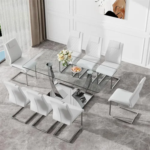 Miniatura 31 de Mesa de comedor moderna para mesa de comedor de mármol sintético de 4/6, 63 pulgadas, mesa de cocina rectangular, mesa de cocina y comedor de fácil