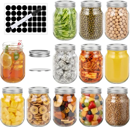 Miniatura 9 de Frasco de vidrio de albañil de 8 onzas, paquete de 24 frascos de vidrio transparentes con tapas regulares, tarros de envasado para miel, yogur