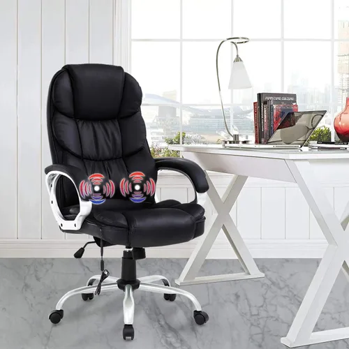 Silla de oficina ejecutiva, silla de computadora de cuero grande y alta, silla ergonómica de escritorio de masaje, silla de trabajo giratoria de
