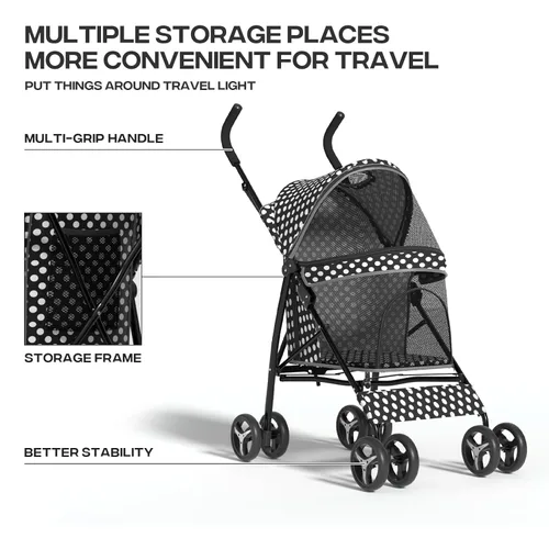Miniatura 11 de Cochecito para mascotas para perros y gatos pequeños, 10-22 libras, almacenamiento trasero, negro