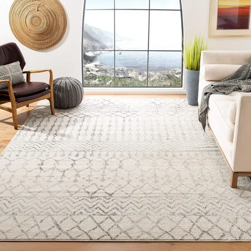 Miniatura 8 de SAFAVIEH Alfombra de área de 12 x 15 pies, colección Tulum, grande, color marfil y gris claro, diseño marroquí bohemio envejecido, no desprende