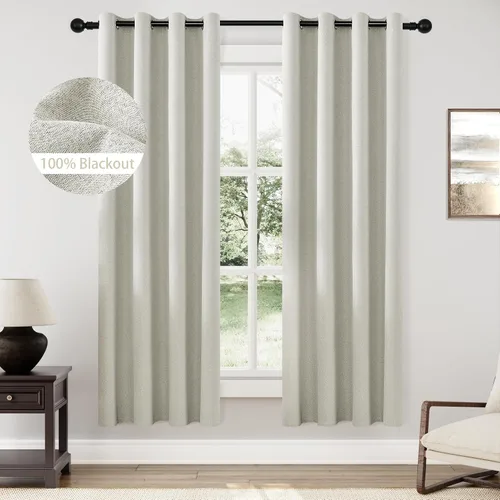 Miniatura 102 de ChrisDowa Cortinas 100% Opacas de Abedul Sólido de 45 Pulgadas de Largo, 2 Paneles para Dormitorio y Sala de Estar, Estilo Granja Oscurecedoras