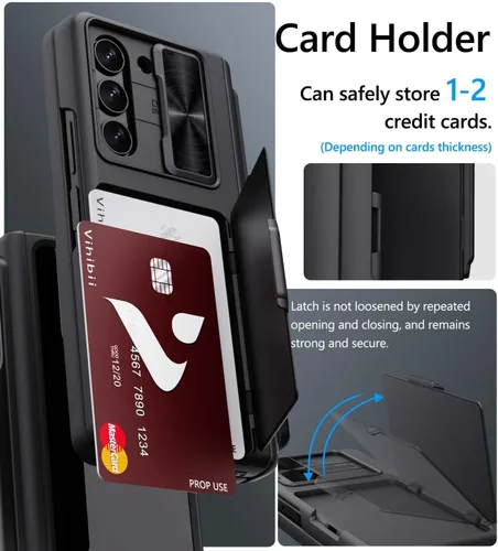 Miniatura 3 de Vihibii Funda para Samsung Galaxy Z Fold 5 con soporte para S Pen, tarjetero y cubierta de lente deslizante, protector de pantalla y protección