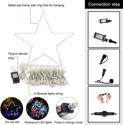 Miniatura 8 de Luces de estrella para decoración de Navidad al aire libre, 320 LED, 16.4 pies, luces de cadena para árbol de Navidad con topper de estrella