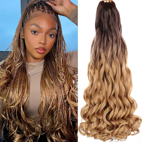Miniatura 20 de COOKOO 9 paquetes de cabello rizado francés trenzado de 18 pulgadas, suave y flexible, cabello trenzado de alta calidad, rizos franceses, extensión