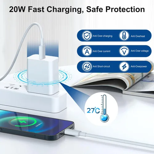 Miniatura 3 de Cargador rápido para iPhone, 20W [Certificado Apple MFi] USB Tipo C Bloque de Carga Rápida Power Delivery Cargador Lightning con Cable Lightning