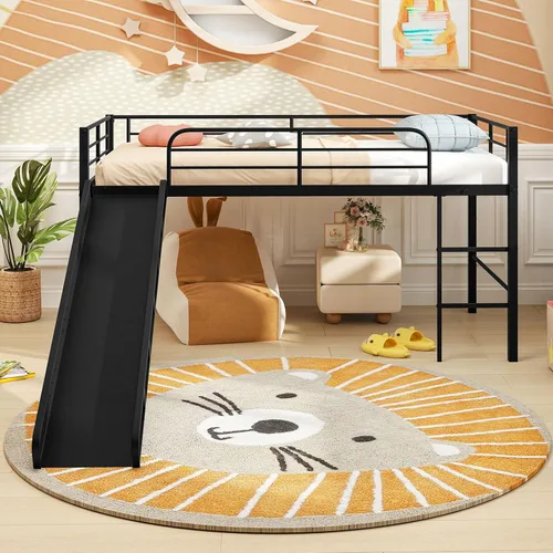 Miniatura 8 de Giantex Cama baja tipo loft con tobogán, marco de cama individual de metal con escalera de escalada, barandilla y espacio de almacenamiento