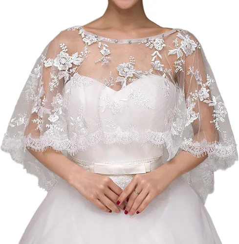 Ayliss Chales de boda de encaje para mujer, chal bordado para novia, bolero, capa de hombro, cubre el vestido de fiesta de graduación