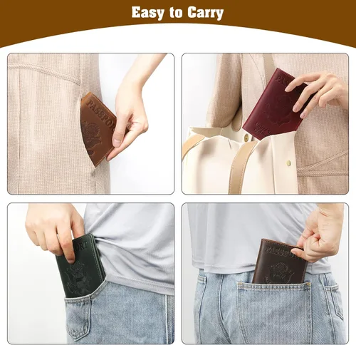 Miniatura 5 de Jack&Chris Funda de cuero para pasaporte, funda de viaje para hombres y mujeres, Marrón1, Casual