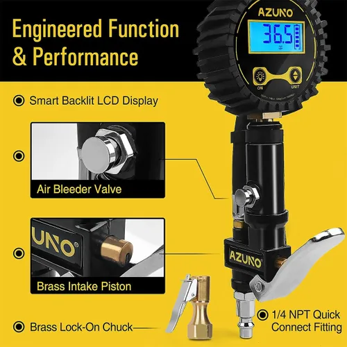 Miniatura 2 de AZUNO Medidor digital de inflado de neumáticos de bicicleta con tipo de válvula de selección automática - Herramienta de compresor de aire Presta