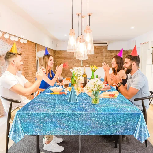 Miniatura 3 de Just Shimmer Mantel holográfico azul claro de 40" x 108" Decoración de fiesta rosa fuerte Día de San Valentín Fiesta de cumpleaños Decoración