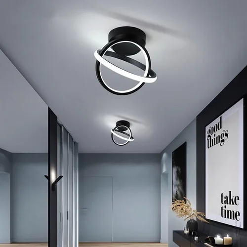 Miniatura 9 de CANEOE Lámparas de techo LED modernas, lámparas de pasillo redondas creativas de 30W con acabado cromado, lámpara de 6000K cerca del techo