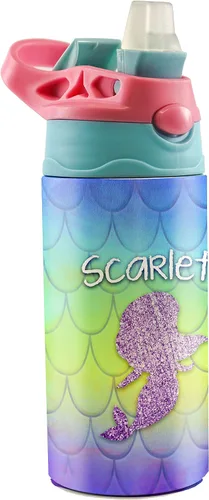 Miniatura 12 de All-Star Sports – Diseño rosa – Botella de agua pequeña de 12 onzas con popote de silicona desplegable – Personalizar con nombre – Aislamiento