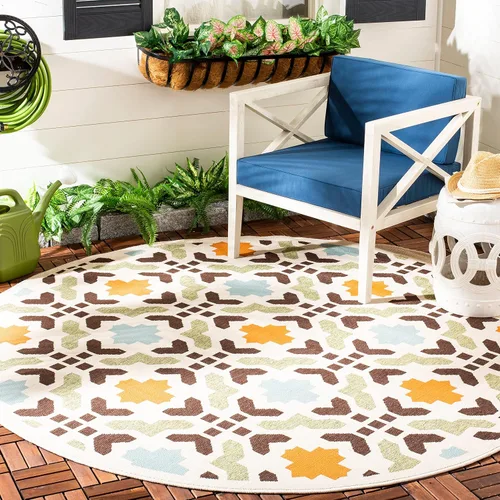 Miniatura 13 de SAFAVIEH Alfombra lavable al aire libre Veranda Collection – Alfombra de pasillo de 2 pies 3 x 8 pies, color crema y aguamarina, no desprende pelusa