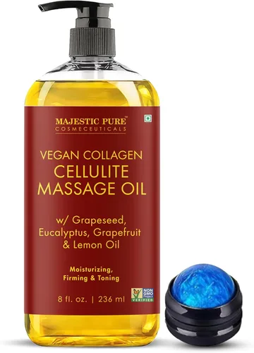 Majestic Pure Aceite de masaje corporal reafirmante con colágeno, ayuda a suavizar la apariencia de la celulitis y mejorar la textura de la piel,