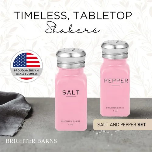 Miniatura 2 de Brighter Barns - Juego de saleros y pimenteros rosados, accesorios de cocina modernos, bonito juego de sal y pimienta con tapas de acero inoxidable