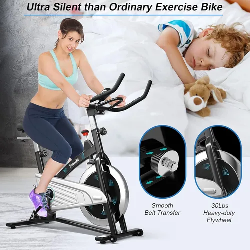 Miniatura 6 de Goplus Bicicleta estática magnética, bicicleta de ejercicio para interiores con correa suave con frecuencia cardíaca, monitor LCD, ajuste completo