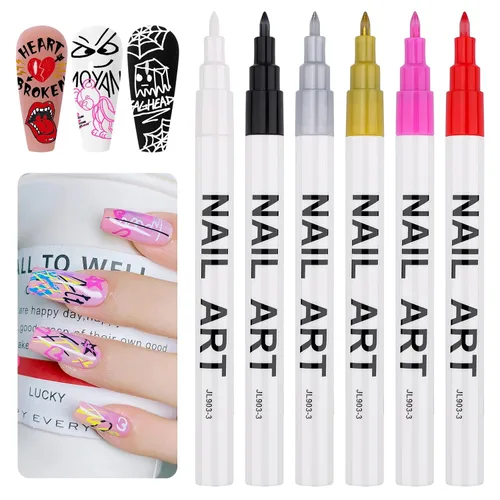 Miniatura 18 de 1 unidad de lápices blancos para arte de uñas, Kalolary 0.5mm marcadores de arte de uñas, punto de grafiti, lápiz de puntos, pincel de dibujo