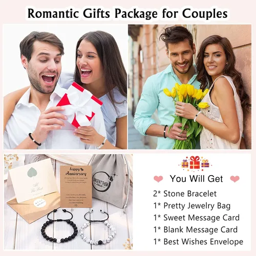 Miniatura 6 de UNGENT THEM Juego de pulseras ajustables a juego para parejas, regalos para novio, novia, pareja, marido, esposa, prometido, alma gemela, hombres