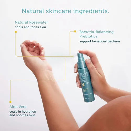 Miniatura 5 de say la V. Spray de higiene femenina refrescante para neutralizar el olor de vulva, prebióticos naturales, aloe vera y agua de rosas, probado por