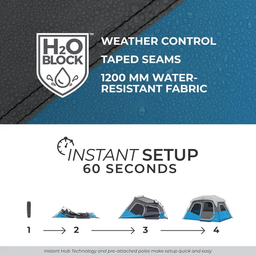 Miniatura 5 de CORE Instant Cabin Tents with LED Lights Family Multi Room Lighted Pop Up Tents for Camping Included Storage Pockets for Camping Accessories