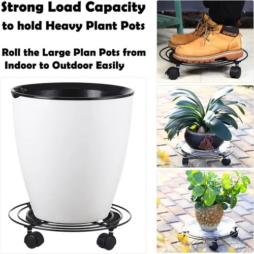 Miniatura 8 de Paquete de 5 cestas de metal para plantas de 11.8 pulgadas con ruedas, soporte de hierro forjado resistente con ruedas para uso en interiores