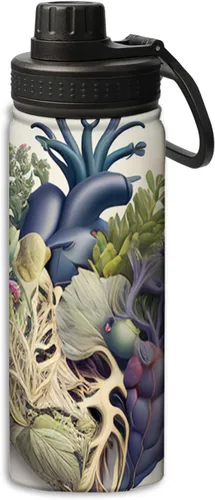 Miniatura 14 de OOZ Calavera y flores patrón 18 oz deportes aislados botellas de agua de acero inoxidable para correr, senderismo, ciclismo, escalada, negro Negro 8