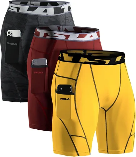 TSLA - Pantalones cortos deportivos de compresión para hombre, en paquete de 1 o 3unidades, mallas para correr de rendimiento deportivo, frescas y