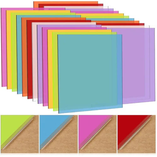 Cindeer 24 hojas acrílicas fundidas de colores de 8 x 8 pulgadas, 0.08 pulgadas de grosor/0.079 in para corte láser, hojas de plástico extruido para
