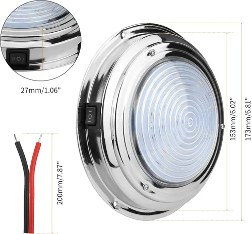 Miniatura 2 de RVZONE Luz de cúpula de barco marino de 12 V LED luces marinas interior con interruptor de palanca 7 "LED Iluminación de cabina de barco con montaje