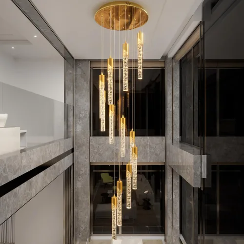 Miniatura 18 de Flashing God Candelabro LED moderno, 10 luces negras regulables, lámpara colgante con control remoto de techo alto para escalera, sala de estar