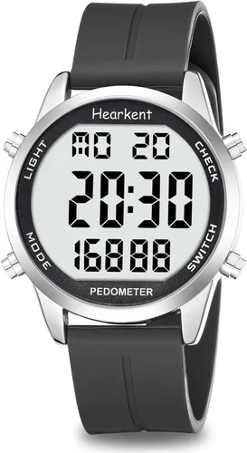 Reloj podómetro para caminar para personas mayores, sin aplicación necesaria, con contador de pasos y calorías y LCD con números grandes Negro