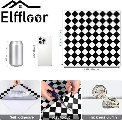 Miniatura 5 de Elffloor Azulejos de despegar y pegar: 10 piezas 11.8 * 11.8 pulgadas, autoadhesivos, impermeables, de vinilo para el suelo, adhesivo de baldosas